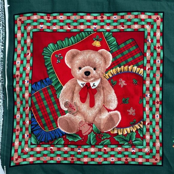 Springs Industries Christmas Bears Pillow Panel Fabric Red Green Gingerbread - Picture 2 of 9